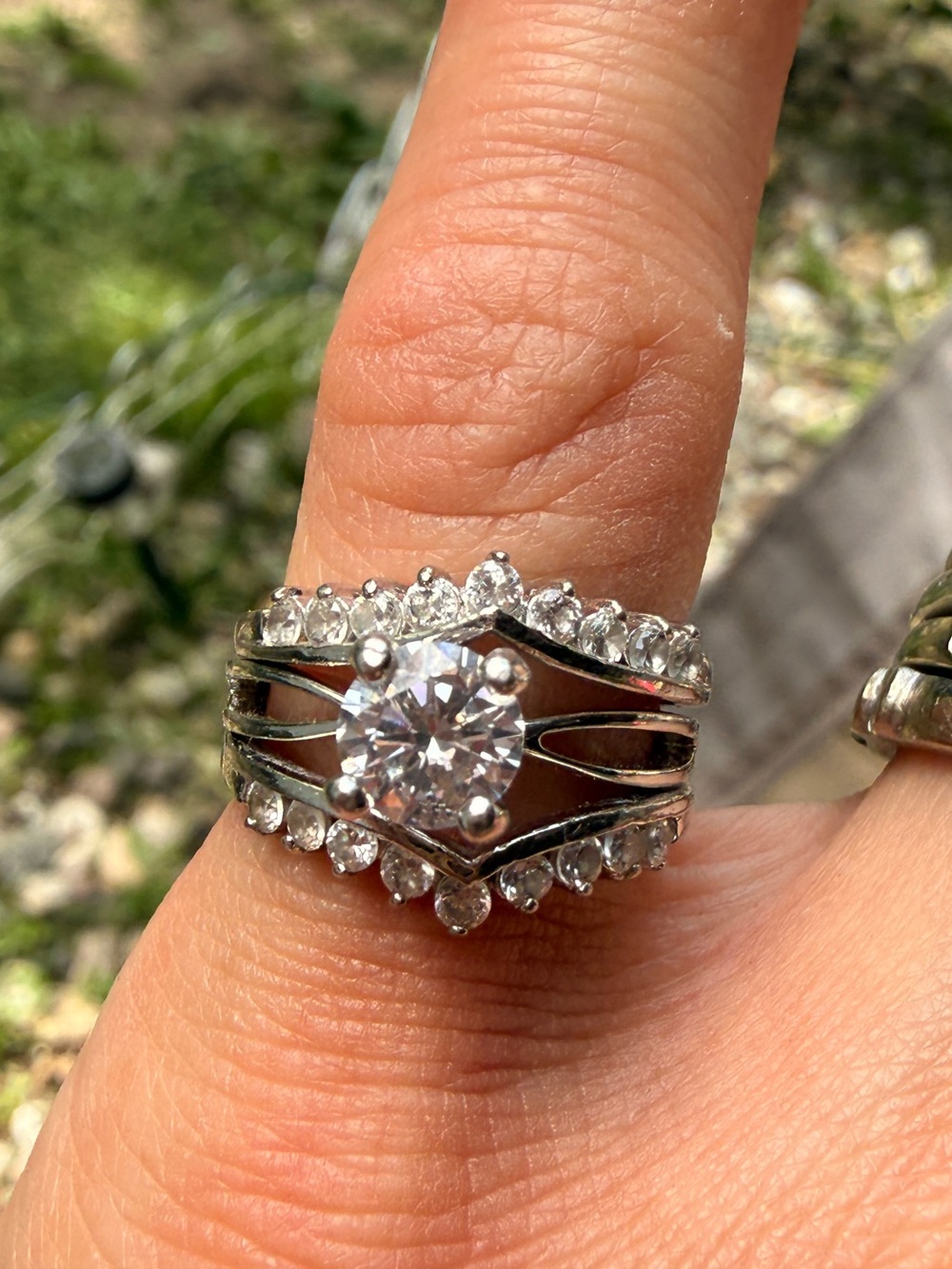 Vintage SETA Silver Round CZ Solitaire & Double Enhancer Bridal Ring Sz 5/6